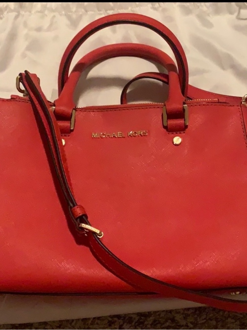MICHAEL KORS Red Saffiano Satchel with Detachable Strap